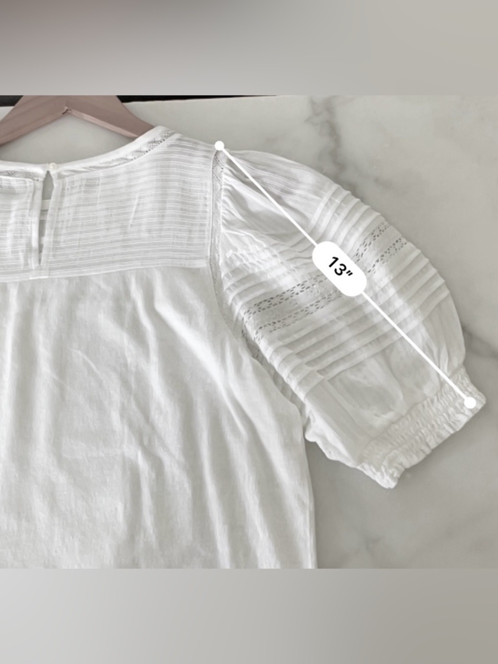 LOFT White Puff Short Sleeve Cotton Pleated Lace Insert Top - Picture 9 of 9